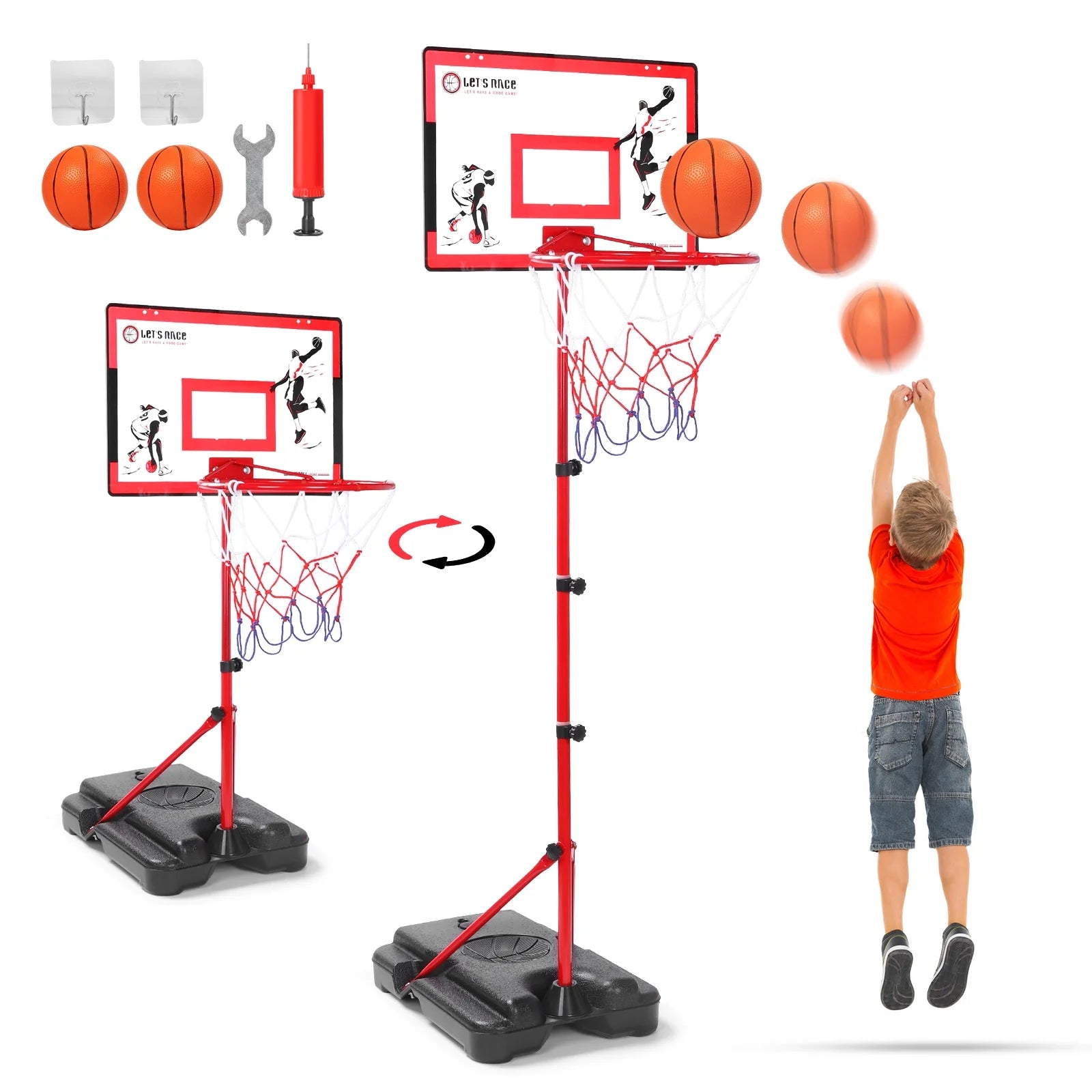 Kids Basketball Hoop with Stand, Adjustable Basketball Set, Toddler Basketball Toys for Boys Age 3 4 5 6 7 8, Indoor Outdoor Backyard Sport Game Gifts