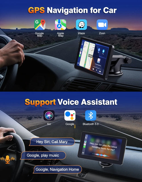 Load image into Gallery viewer, Toguard 6.86&quot; Portable Wireless Car Stereo Receiver Carplay &amp; Android Auto Screen with 2.5K Dash Cam, 1080P Backup Camera, GPS Navigation for Car Bluetooth, Airpay, AUX/FM, Googel, Siri, 64GB SD Card
